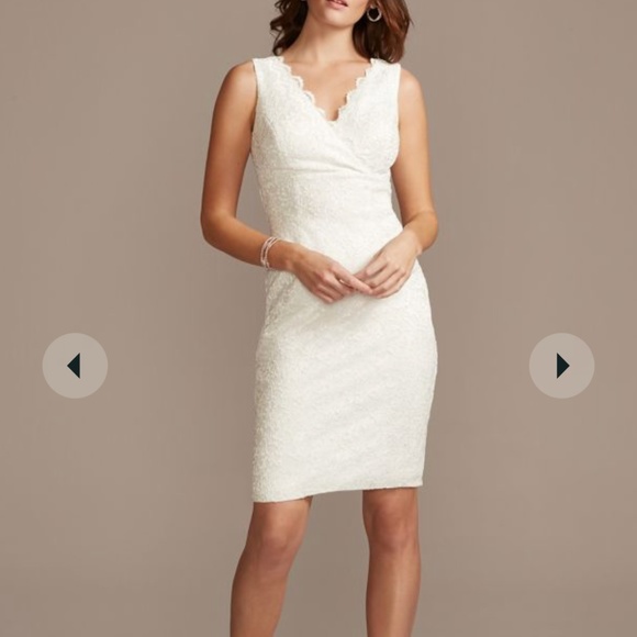 David's Bridal Dresses & Skirts - David’s Bridal Scalloped Lace V-Neck Sheath Knee-Length Dress